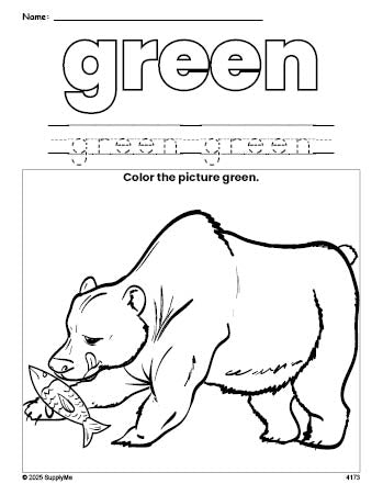 FREE Bear Color Green Coloring Page and Color Worksheet, Green ...