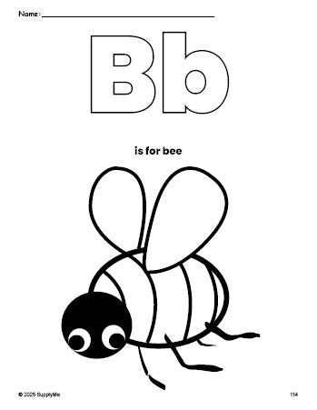 FREE Printable Bee Coloring Page, Letter B Coloring Page for Preschool ...