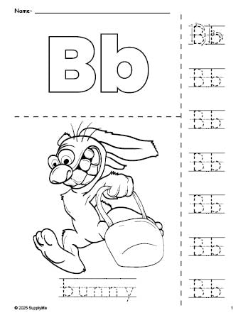 FREE Printable Bunny Easter Coloring Page and Letter Tracing Worksheet ...