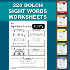 220 Dolch Sight Words Worksheets, Grades PreK - 3
