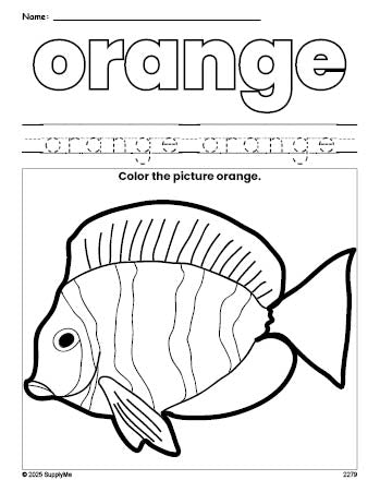 FREE Fish Color Orange Coloring Page and Color Worksheet, Orange ...