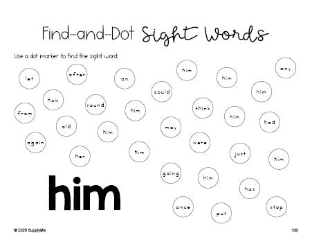 FREE First Grade Worksheet, Sight Word Dot Marker Printable Coloring ...