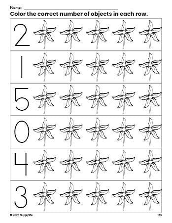 FREE Flower Count and Color Worksheet for Preschoolers, Flower Coloring ...
