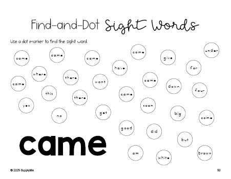 FREE Kindergarten Worksheet, Sight Word Dot Marker Printable Coloring ...