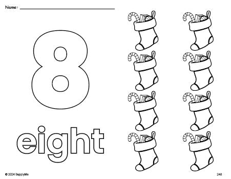 FREE Printable Stocking Christmas Coloring Page, Number 8 Coloring Page ...