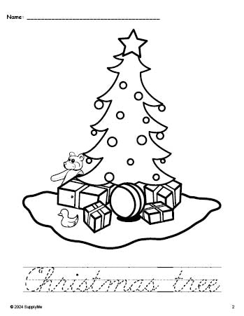 FREE Printable Christmas Tree Christmas Coloring Page and Cursive Word ...
