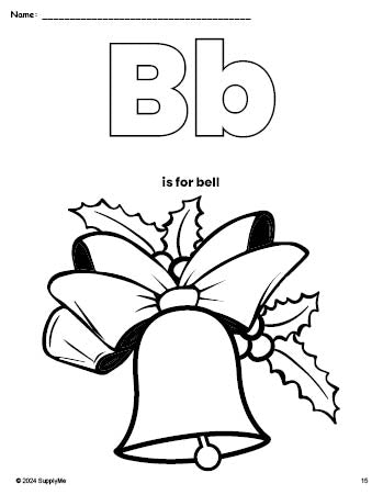 FREE Printable Bell Christmas Coloring Page, Letter B Coloring Page for ...
