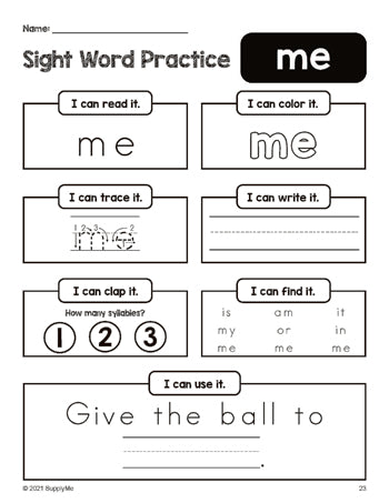 FREE Printable Preschool Sight Word Worksheet, Beginner Sight Word for ...