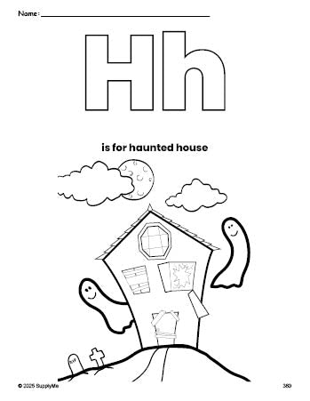 FREE Printable Haunted House Halloween Coloring Page, Letter H Coloring ...