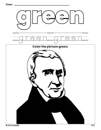 free-presidents-day-william-h-harrison-color-green-coloring-page-and