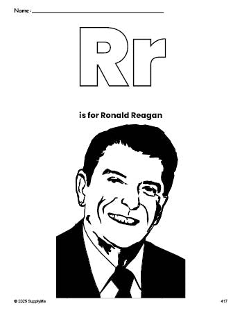 FREE Printable Ronald Reagan Presidents' Day Coloring Page, Letter R ...