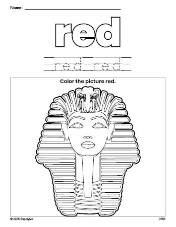 FREE Sphinx Color Red Coloring Page and Color Worksheet, Red Worksheet ...