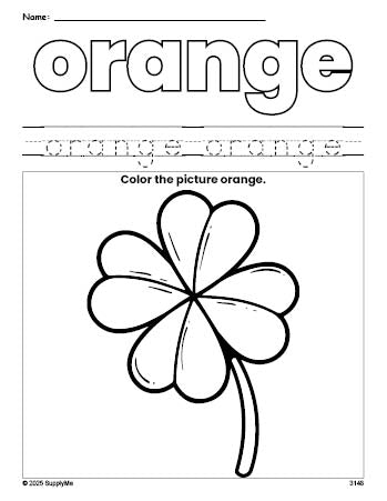 FREE St. Patrick's Day Four Leaf Clover Color Orange Coloring Page and ...
