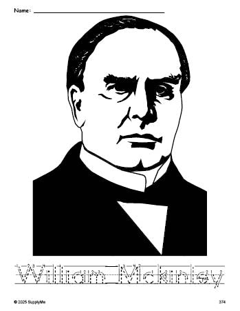 FREE Printable William Mckinley Presidents' Day Coloring Page and Word Tracing Worksheet, Letter ...