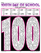 "Find and Color" 100th Day of School Printable Worksheet!