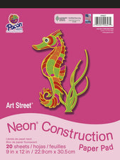 Art Street Neon Construction Paper Pad, 9" x 12", 20 Sheets Assorted