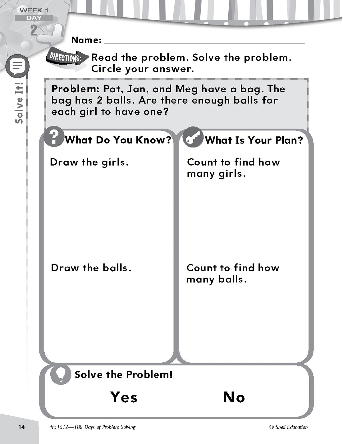 Shell Education 180 Days of Problem Solving for Kindergarten