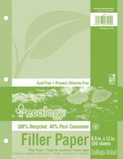 Ecology Recycled Filler Paper, 150 Sheets 9/32 Inch College Ruling
