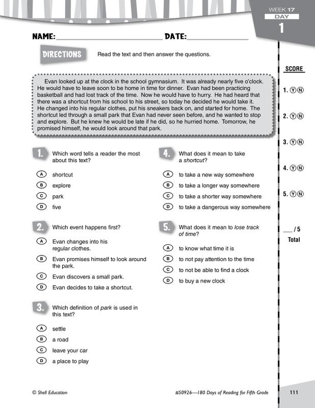 180 Days Of Reading Book For Fifth Grade