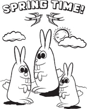 Cartoon Bunnies Spring Coloring Page