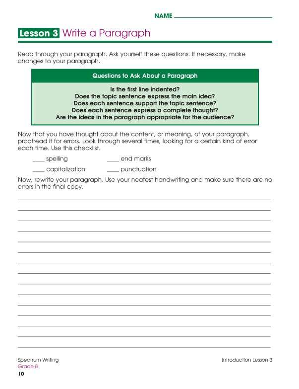 Spectrum Writing Workbook, Grade 8