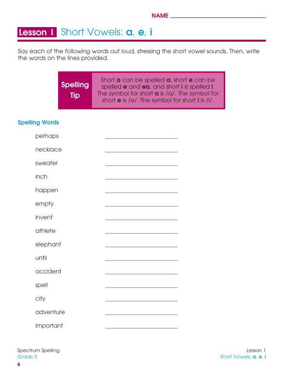 Spectrum Spelling Workbook, Grade 5