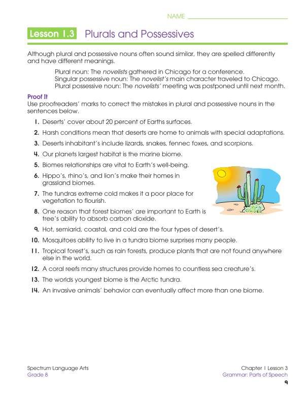 Spectrum Language Arts Workbook, Grade 8