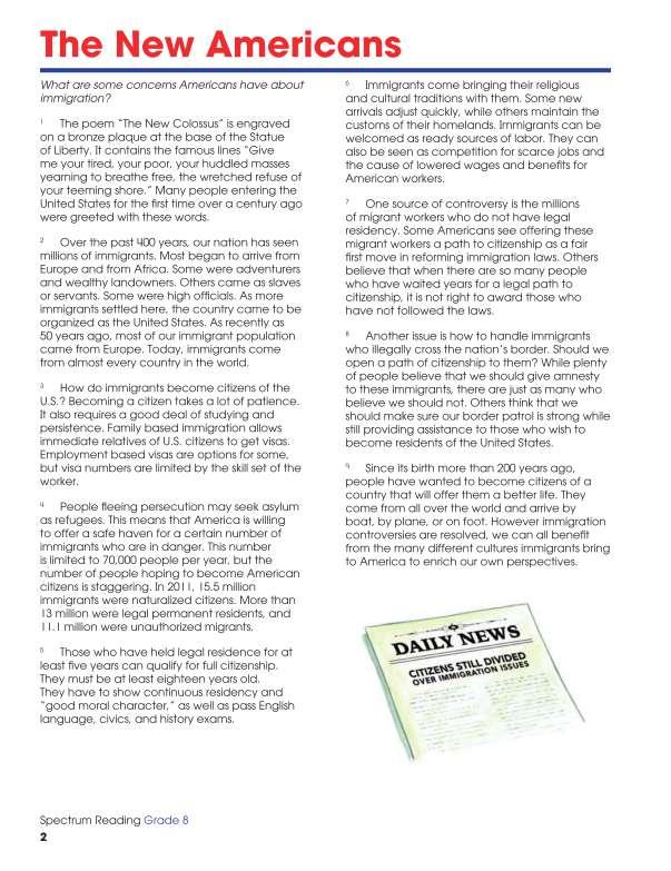 Spectrum Reading Workbook, Grade 8
