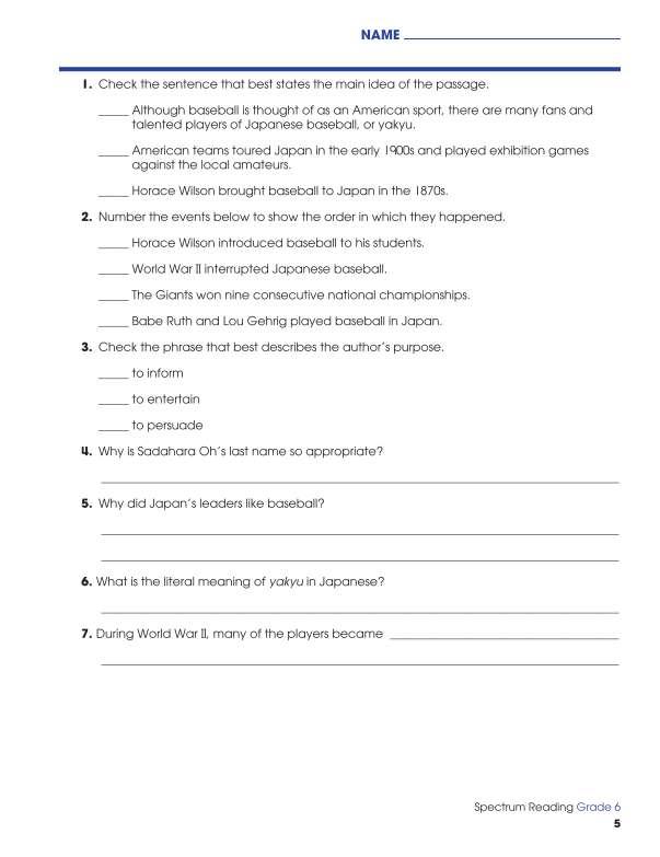 Spectrum Reading Workbook, Grade 6