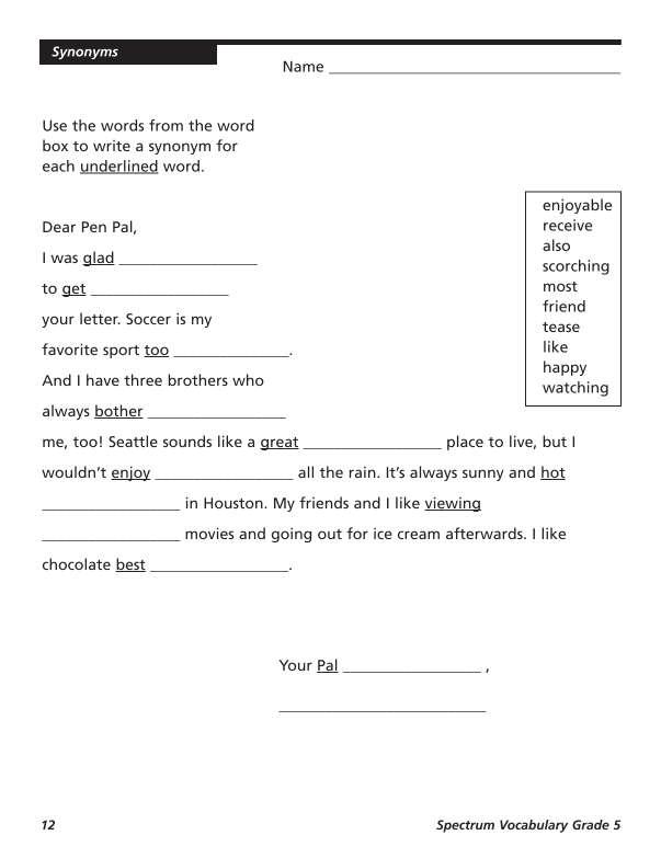 Spectrum Vocabulary Workbook, Grade 5