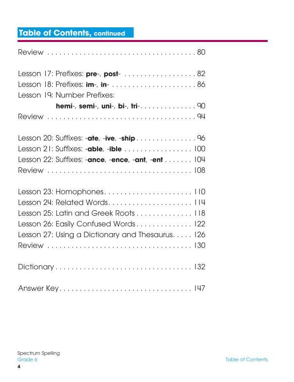 Spectrum Spelling Workbook, Grade 6