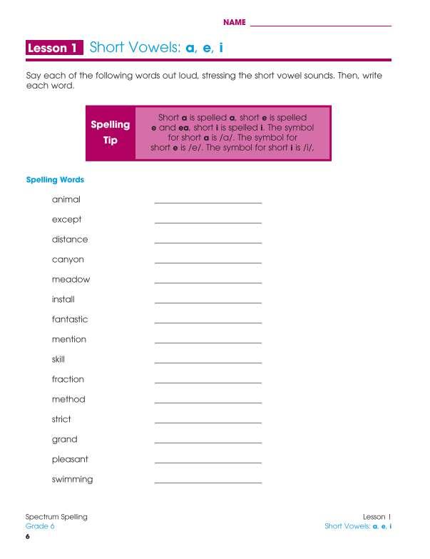 Spectrum Spelling Workbook, Grade 6