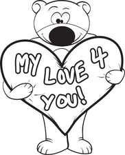 Valentine's Day Teddy Bear Coloring Page #3
