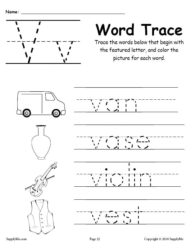 FREE Letter V Words - Alphabet Tracing Worksheet