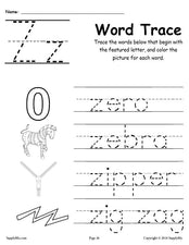 Letter Z Words - Alphabet Tracing Worksheet