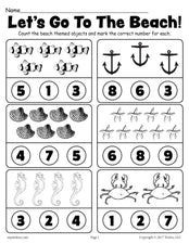 FREE Beach Themed Counting Worksheet!