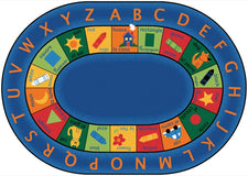 Bilingual Alphabet Classroom Circle Time Rug, 6'9" x 9'5" Oval