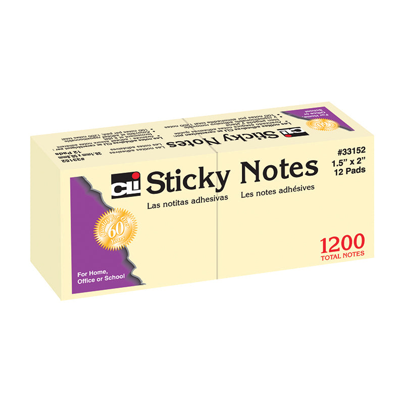 Sticky Notes, 1 1/2" x 2" Plain Yellow