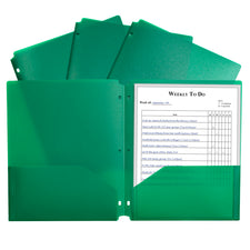 Two-Pocket Heavyweight Poly Portfolio Folder, Three-Hole Punch, Green