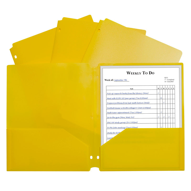 Two-Pocket Heavyweight Poly Portfolio Folder, Three-Hole Punch, Yellow