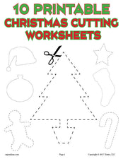 10 Printable Christmas Shapes Cutting Worksheets!
