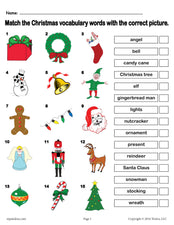 Printable Christmas Vocabulary Matching Worksheet!