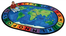 Around the World Alphabet Circle Time Classroom Rug, 6'9" x 9'5" Oval
