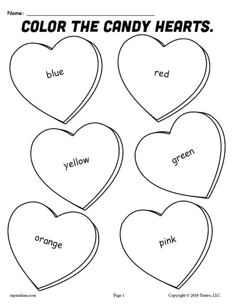 FREE Printable Candy Hearts Valentine #39 s Day Coloring Page SupplyMe