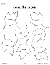 FREE Fall Leaf Color Words Worksheet!
