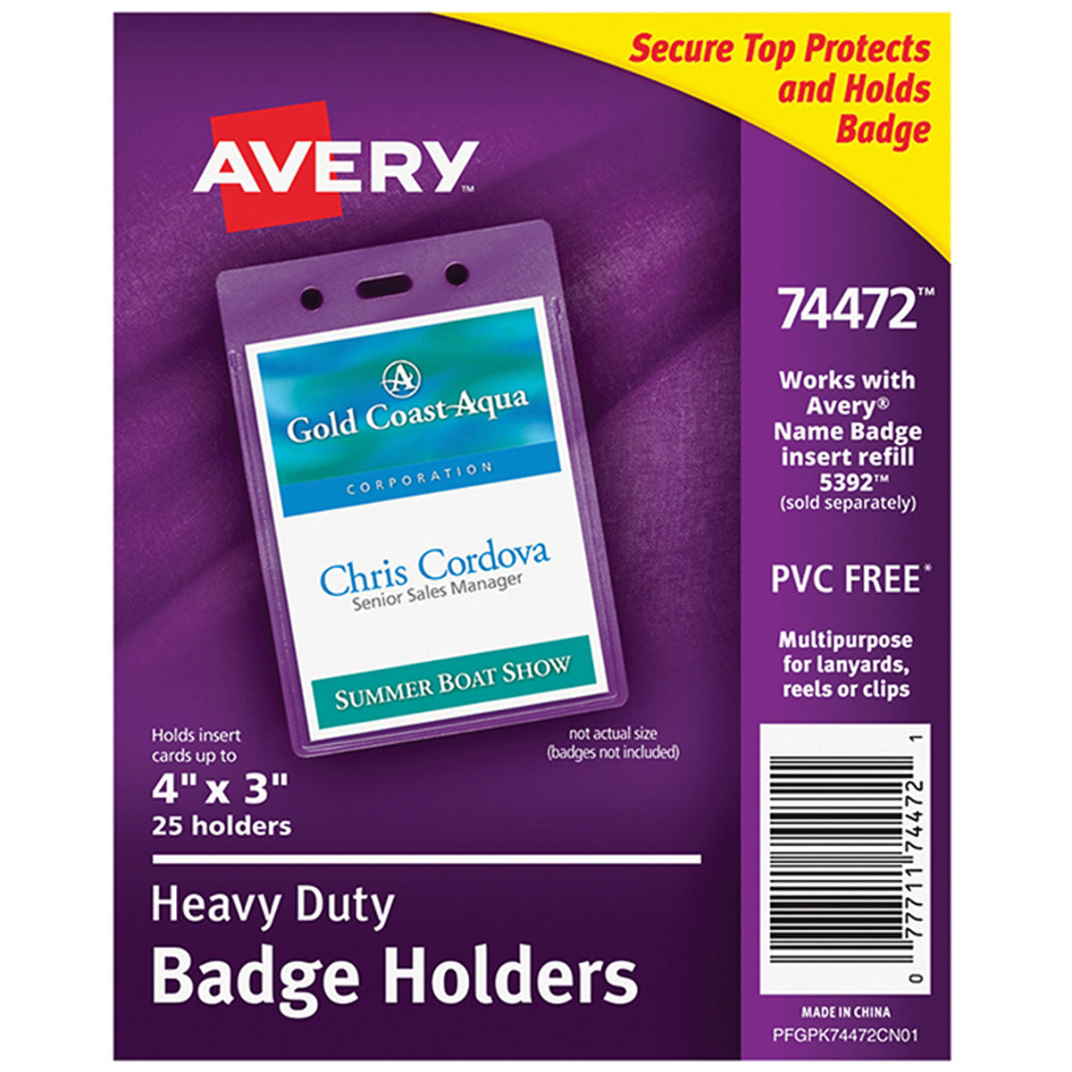 Avery® Heavy-Duty Badge Holders, Pack of 25 (Portrait)