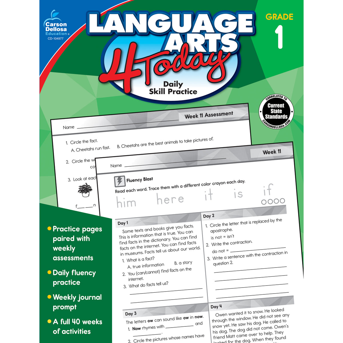 Carson Dellosa Language Arts 4 Today Workbook, Grade 1