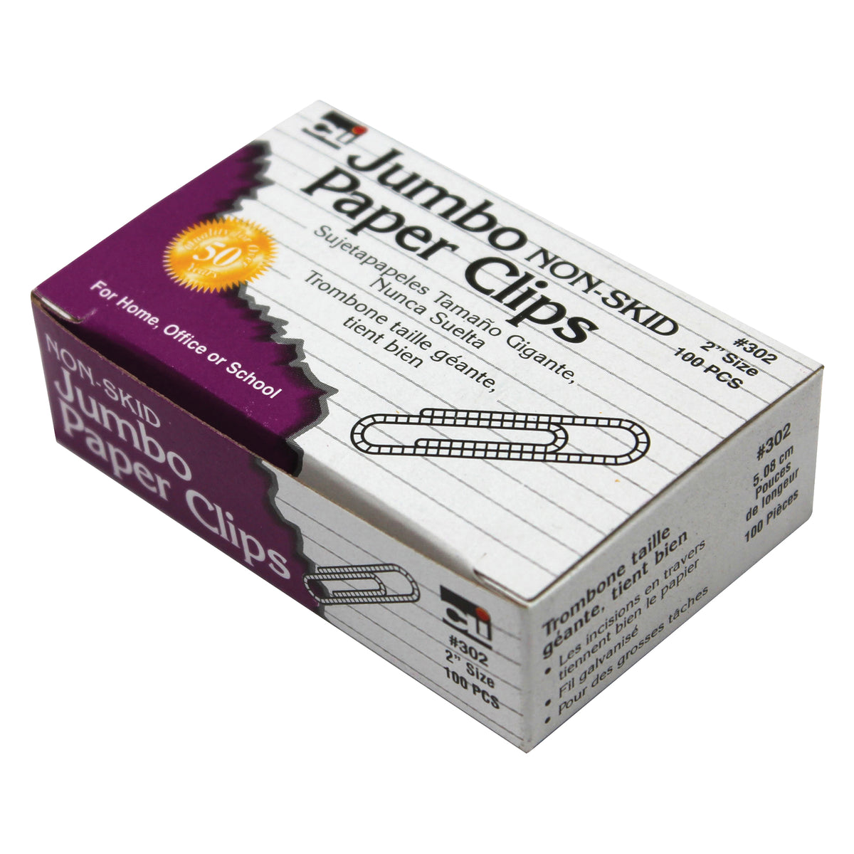 Charles Leonard Jumbo Paper Clips Non-Skid, 100 Per Box