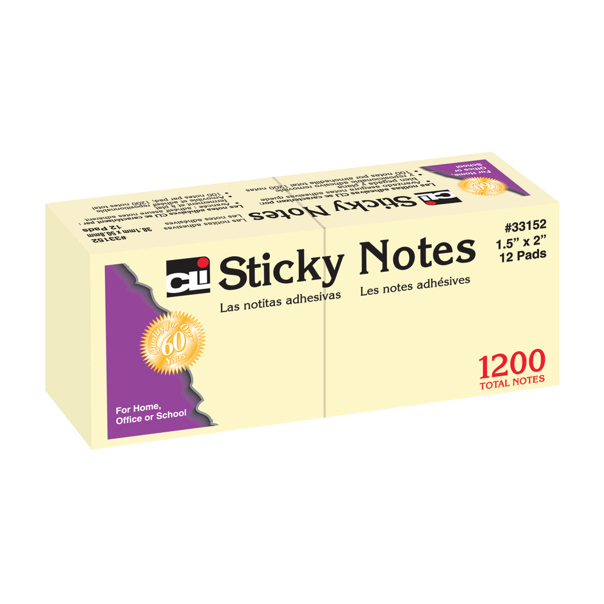 Charles Leonard Sticky Notes, 1 1/2" x 2" Plain Yellow (discontinued)