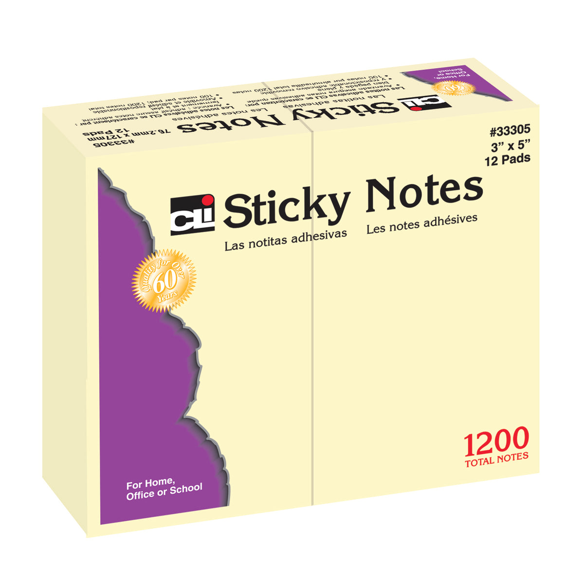 Charles Leonard Sticky Notes, 3" x 5" Plain Yellow